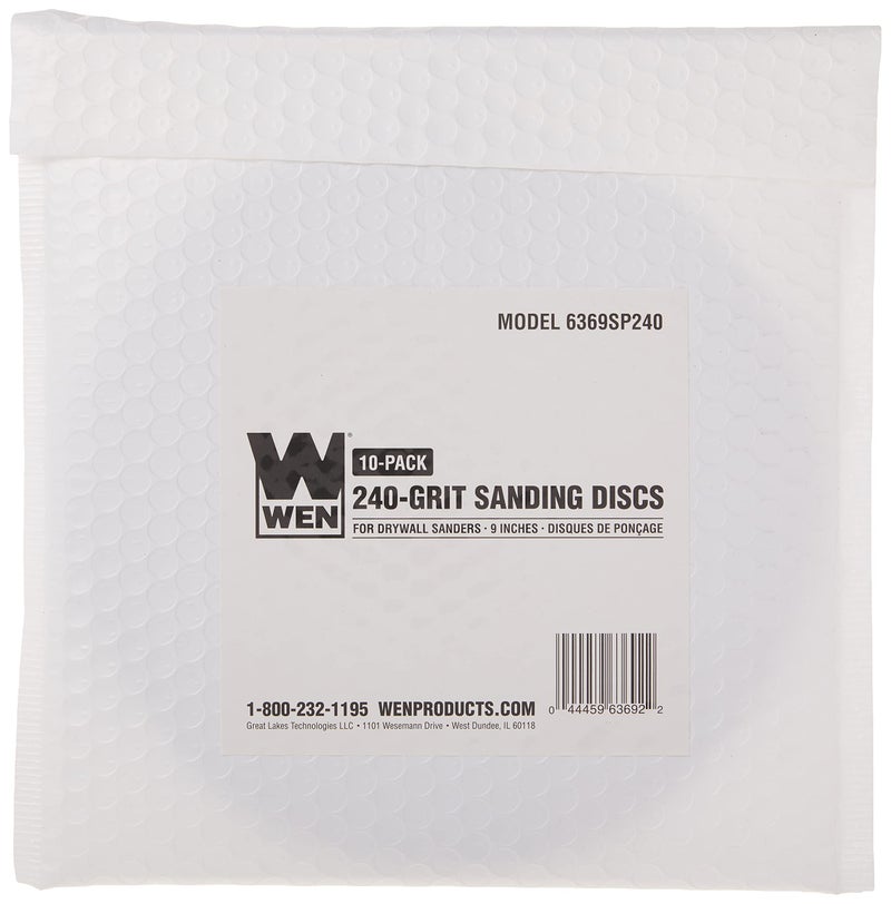 WEN 6369SP240 240-Grit Hook and Loop 9-Inch Drywall Sander Sandpaper, 10-Pack - Image 4